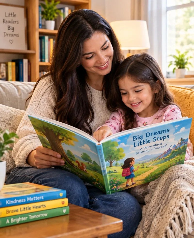 Mother reading a picture book to her child